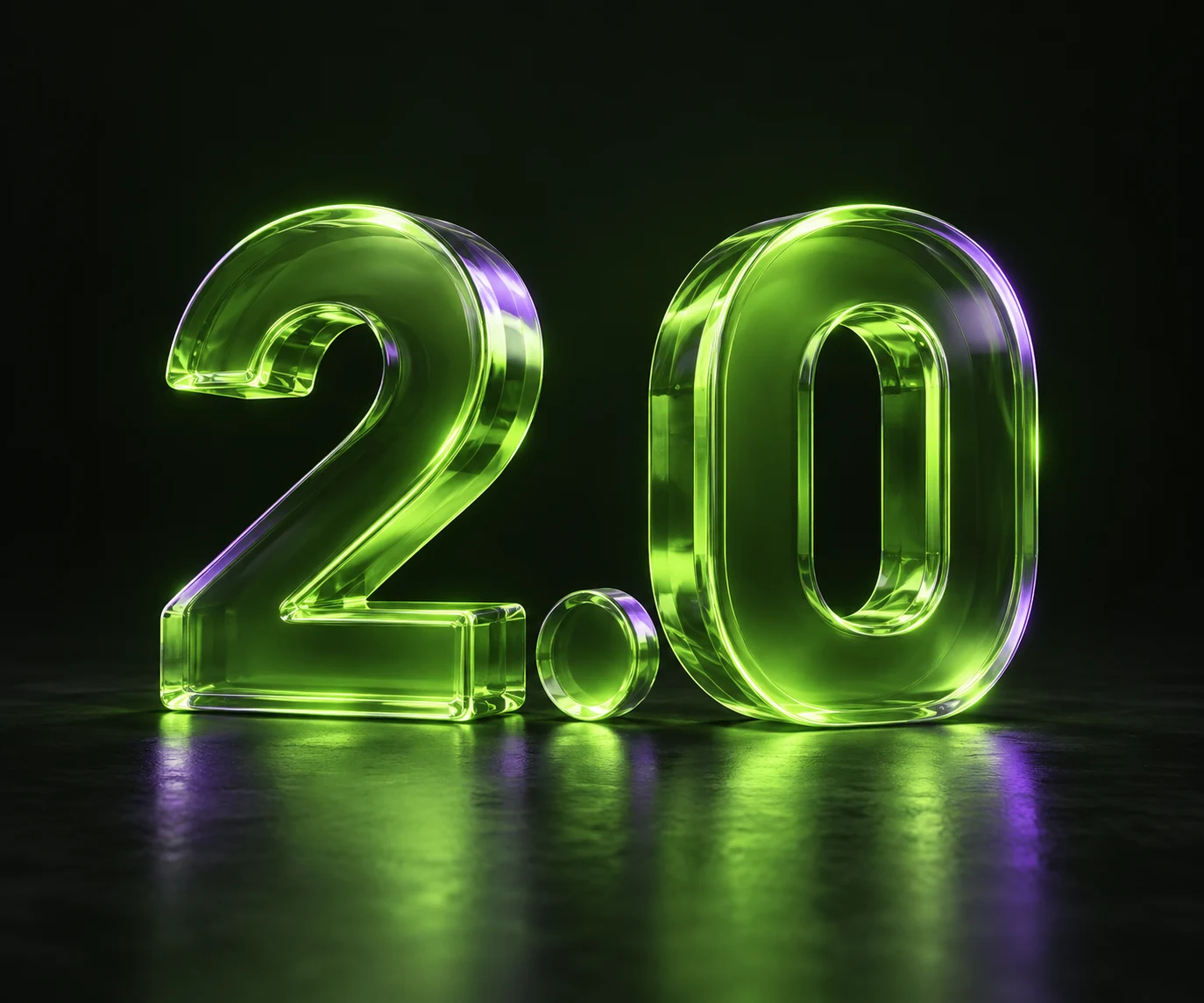 Объёмная стеклянная надпись 2.0 в фирменном зелёном цвете